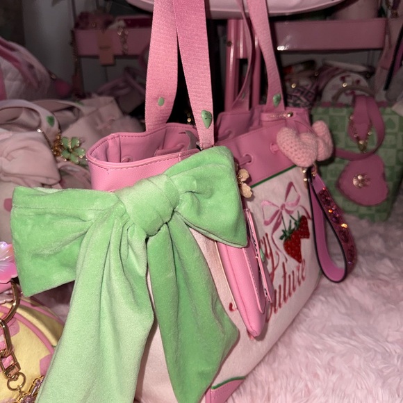 Juicy Couture Retro Sterawberry Pink & Green Tote (Powder Blush) - Picture 7 of 8